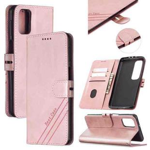 For Samsung Galaxy A42 5G Stitching Style 2-Color Cow Texture Horizontal Flip PU Leather Case with Holder & Card Slot & Lanyard(Rose Gold)