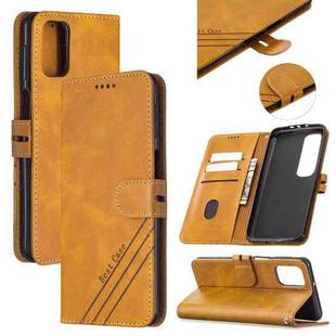 For Samsung Galaxy S20 FE Stitching Style 2-Color Cow Texture Horizontal Flip PU Leather Case with Holder & Card Slot & Lanyard(Yellow)