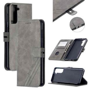 For Samsung Galaxy S21 5G Stitching Style 2-Color Cow Texture Horizontal Flip PU Leather Case with Holder & Card Slot & Lanyard(Gray)