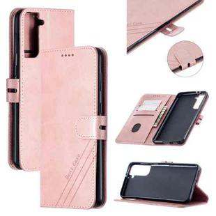 For Samsung Galaxy S21 5G Stitching Style 2-Color Cow Texture Horizontal Flip PU Leather Case with Holder & Card Slot & Lanyard(Rose Gold)