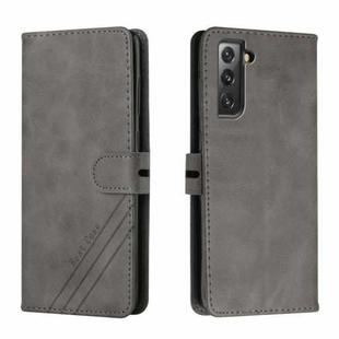 For Samsung Galaxy S21 FE 5G Stitching Style 2-Color Cow Texture Horizontal Flip PU Leather Case with Holder & Card Slot & Lanyard(Gray)