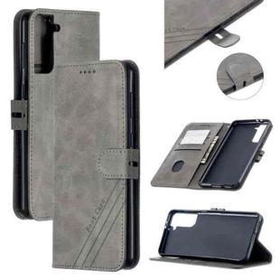 For Samsung Galaxy S21+ 5G Stitching Style 2-Color Cow Texture Horizontal Flip PU Leather Case with Holder & Card Slot & Lanyard(Gray)