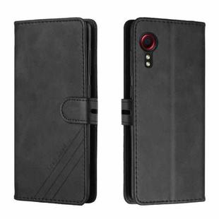 For Samsung Galaxy Xcover 5 Stitching Style 2-Color Cow Texture Horizontal Flip PU Leather Case with Holder & Card Slot & Lanyard(Black)