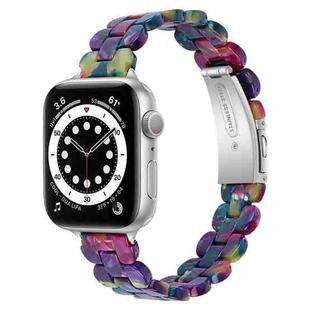 Oval Resin Watch Band For Apple Watch Series 8&7 41mm / SE 2&6&SE&5&4 40mm / 3&2&1 38mm(Purple Green Flower)