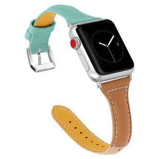 Three-color T-shape Leather Watch Band For Apple Watch Series 8&7 41mm / SE 2&6&SE&5&4 40mm / 3&2&1 38mm (Apricot Brown + Mint Green)