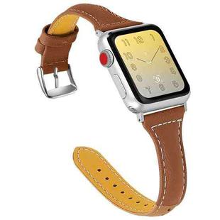 Three-color T-shape Leather Watch Band For Apple Watch Series 8&7 41mm / SE 2&6&SE&5&4 40mm / 3&2&1 38mm(Coffee Brown+Brown)