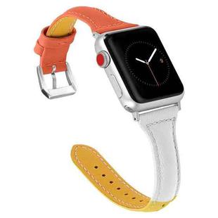 Three-color T-shape Leather Watch Band For Apple Watch Series 8&7 41mm / SE 2&6&SE&5&4 40mm / 3&2&1 38mm (Yellow White+Orange)