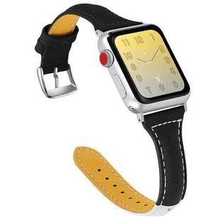 Three-color T-shape Leather Watch Band For Apple Watch Ultra 49mm / Series 8&7 45mm / SE 2&6&SE&5&4 44mm / 3&2&1 42mm(White Black + Black)