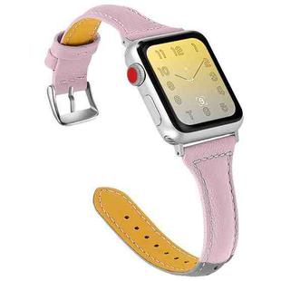 Three-color T-shape Leather Watch Band For Apple Watch Ultra 49mm / Series 8&7 45mm / SE 2&6&SE&5&4 44mm / 3&2&1 42mm(Grey Pink+Light Grey)