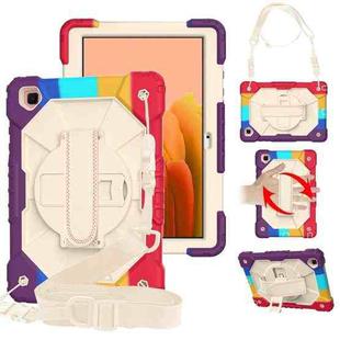 For Samsung Galaxy Tab A7 T500 / T505 Contrast Color Robot Shockproof Silicon + PC Protective Case with Holder & Shoulder Strap(Colorful Red)