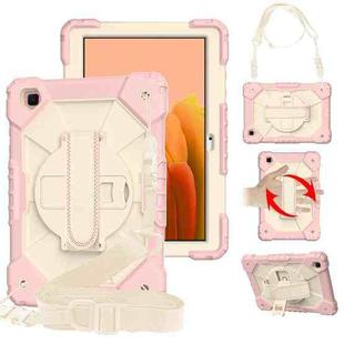 For Samsung Galaxy Tab A7 T500 / T505 Contrast Color Robot Shockproof Silicon + PC Protective Case with Holder & Shoulder Strap(Rose Gold+Beige)