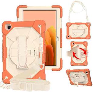 For Samsung Galaxy Tab A7 T500 / T505 Contrast Color Robot Shockproof Silicon + PC Protective Case with Holder & Shoulder Strap(Living Coral)