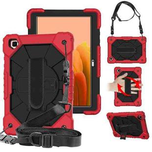 For Samsung Galaxy Tab A7 T500 / T505 Contrast Color Robot Shockproof Silicon + PC Protective Case with Holder & Shoulder Strap(Red+Black)