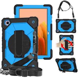 For Samsung Galaxy Tab A7 T500 / T505 Contrast Color Robot Shockproof Silicon + PC Protective Case with Holder & Shoulder Strap(Black+Blue)