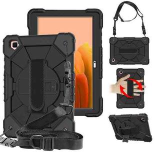 For Samsung Galaxy Tab A7 T500 / T505 Contrast Color Robot Shockproof Silicon + PC Protective Case with Holder & Shoulder Strap(Black)