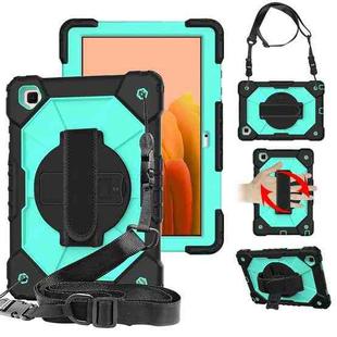 For Samsung Galaxy Tab A7 T500 / T505 Contrast Color Robot Shockproof Silicon + PC Protective Case with Holder & Shoulder Strap(Black+Aqua)