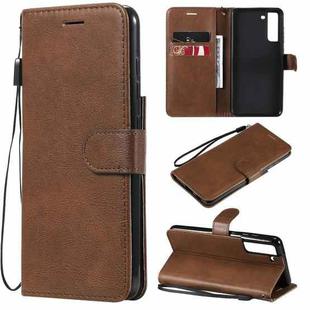 For Samsung Galaxy S21 FE Solid Color Horizontal Flip Protective Leather Case with Holder & Card Slots & Wallet & Photo Frame & Lanyard(Brown)