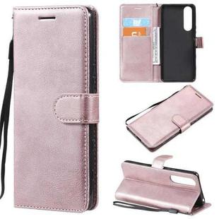 For Sony Xperia 5 III Solid Color Horizontal Flip Protective Leather Case with Holder & Card Slots & Wallet & Photo Frame & Lanyard(Rose Gold)