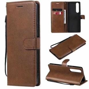 For Sony Xperia 1 III Solid Color Horizontal Flip Protective Leather Case with Holder & Card Slots & Wallet & Photo Frame & Lanyard(Brown)