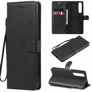 For Sony Xperia 1 III Solid Color Horizontal Flip Protective Leather Case with Holder & Card Slots & Wallet & Photo Frame & Lanyard(Black)