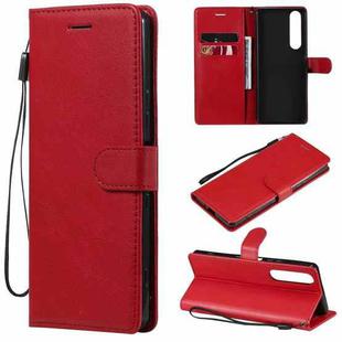 For Sony Xperia 1 III Solid Color Horizontal Flip Protective Leather Case with Holder & Card Slots & Wallet & Photo Frame & Lanyard(Red)