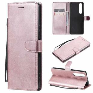 For Sony Xperia 1 III Solid Color Horizontal Flip Protective Leather Case with Holder & Card Slots & Wallet & Photo Frame & Lanyard(Rose Gold)