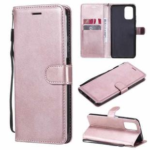 For Xiaomi Redmi Note 10 4G Solid Color Horizontal Flip Protective Leather Case with Holder & Card Slots & Wallet & Photo Frame & Lanyard(Rose Gold)