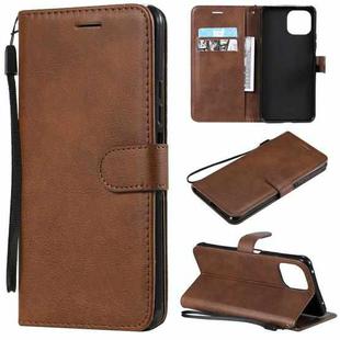 For Xiaomi Mi 11 Lite Solid Color Horizontal Flip Protective Leather Case with Holder & Card Slots & Wallet & Photo Frame & Lanyard(Brown)