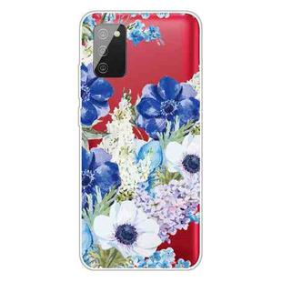 For Samsung Galaxy A02s EU Version Colored Drawing Clear TPU Protective Cases(Blue White Roses)