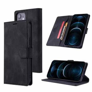 For iPhone 12 mini TAOKKIM Skin Feel Calf Texture Horizontal Flip PU Leather Case with Holder & Card Slots & Photo Frame & Wallet (Black)