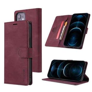 For iPhone 12 mini TAOKKIM Skin Feel Calf Texture Horizontal Flip PU Leather Case with Holder & Card Slots & Photo Frame & Wallet (Red)