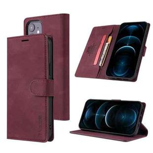TAOKKIM Skin Feel Calf Texture Horizontal Flip PU Leather Case with Holder & Card Slots & Photo Frame & Wallet For iPhone 12 Pro Max(Red)