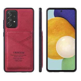 For Samsung Galaxy A02s TAOKKIM Retro Matte PU Leather + PC + TPU Shockproof Back Cover Case with Holder & Card Slot(Red)