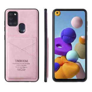 For Samsung Galaxy A21s TAOKKIM Retro Matte PU Leather + PC + TPU Shockproof Back Cover Case with Holder & Card Slot(Pink)