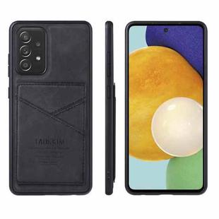 For Samsung Galaxy A52 5G TAOKKIM Retro Matte PU Leather + PC + TPU Shockproof Back Cover Case with Holder & Card Slot(Black)