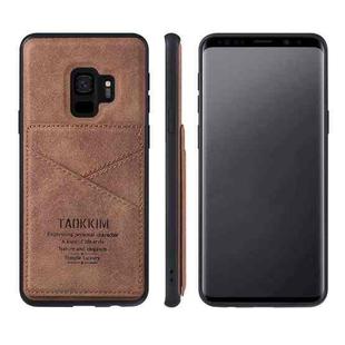 For Samsung Galaxy S9 TAOKKIM Retro Matte PU Leather + PC + TPU Shockproof Back Cover Case with Holder & Card Slot(Brown)