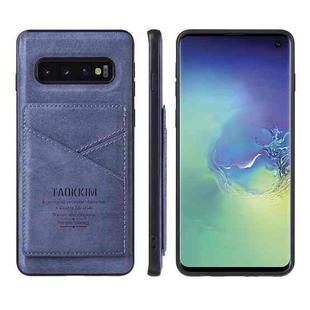 For Samsung Galaxy S10 TAOKKIM Retro Matte PU Leather + PC + TPU Shockproof Back Cover Case with Holder & Card Slot(Blue)