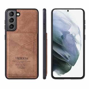 For Samsung Galaxy S21+ 5G TAOKKIM Retro Matte PU Leather + PC + TPU Shockproof Back Cover Case with Holder & Card Slot(Brown)