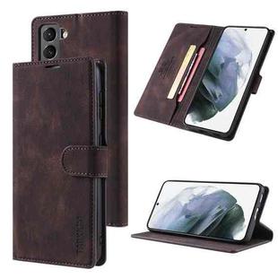 For Samsung Galaxy S21 5G TAOKKIM Skin Feel Calf Texture Horizontal Flip PU Leather Case with Holder & Card Slots & Photo Frame & Wallet(Coffee)