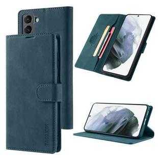 For Samsung Galaxy S21 5G TAOKKIM Skin Feel Calf Texture Horizontal Flip PU Leather Case with Holder & Card Slots & Photo Frame & Wallet(Blue)