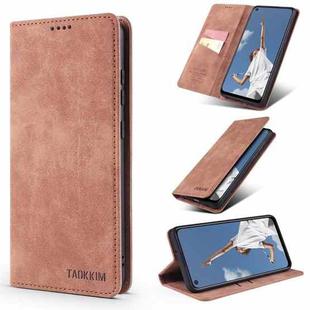 For Samsung Galaxy A02s TAOKKIM Retro Matte PU Horizontal Flip Leather Case with Holder & Card Slots(Brown)