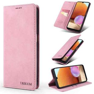 For Samsung Galaxy A32 4G / A32 Lite TAOKKIM Retro Matte PU Horizontal Flip Leather Case with Holder & Card Slots(Pink)