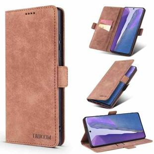 For Samsung Galaxy Note20 TAOKKIM Retro Matte PU Horizontal Flip Leather Case with Holder & Card Slots(Brown)