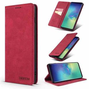 For Samsung Galaxy S10 TAOKKIM Retro Matte PU Horizontal Flip Leather Case with Holder & Card Slots(Red)