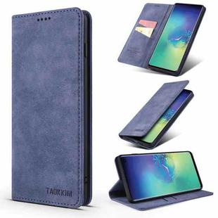 For Samsung Galaxy S10+ TAOKKIM Retro Matte PU Horizontal Flip Leather Case with Holder & Card Slots(Blue)