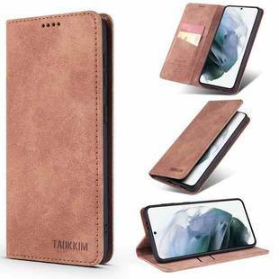 For Samsung Galaxy S21 5G TAOKKIM Retro Matte PU Horizontal Flip Leather Case with Holder & Card Slots(Brown)