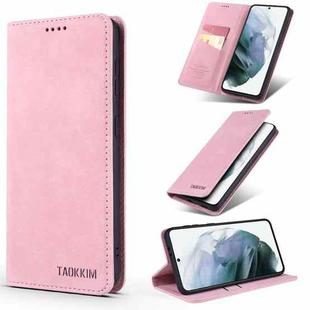 For Samsung Galaxy S21+ 5G TAOKKIM Retro Matte PU Horizontal Flip Leather Case with Holder & Card Slots(Pink)