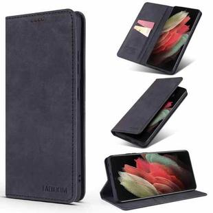 For Samsung Galaxy S21 Ultra 5G 5G TAOKKIM Retro Matte PU Horizontal Flip Leather Case with Holder & Card Slots(Black)
