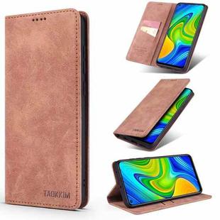 For Xiaomi Redmi Note 9 / 10X TAOKKIM Retro Matte PU Horizontal Flip Leather Case with Holder & Card Slots(Brown)