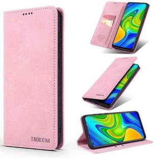 For Xiaomi Redmi Note 9 / 10X TAOKKIM Retro Matte PU Horizontal Flip Leather Case with Holder & Card Slots(Pink)